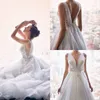 Lace Bohemian Dresses Appliqued Beads Deep V Neck Bridal Gowns Backless Boho Tulle Beach Wedding Dress Robe De Marie