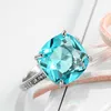 Wholesale Square Cluster Sky Blue Topaz Gemstone Rings 5 Pcs Lot 925 Sterling Silver Wedding Ring Jewelry Gift USA Size 6-10#