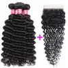 Brizilian Brizillian Puruvian Deep Curly Hair Bundles med 4x4 spetsstängning Malaysisk djupvåg mänsklig hår 3 buntar med spets clo5160489