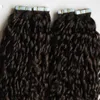 200g Afro Kinky Curly Double dessiné brésilien Vierge PU Ruban Hair Waft Extensions de cheveux humains Peau Waft 80pc Produits de cheveux brésiliens