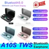 A10S TWS Bluetooth 5.0ワイヤレスイヤホンベースステレオLEDデジタルディスプレイゲーム自動ペアリングインイヤーヘッドセット