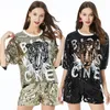 Shiny Sequins Womens Ladies Tops Short Style Tiger Head Short-sleeve Performance Clothing T-shirt Dress Summer Casual