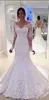 Neue Ankunft Langarm Mermaid Brautkleider 2019 V-Ausschnitt Backless Applique und Perlen Sweep Zug Meerjungfrau Brautkleid Kleider