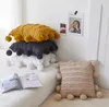 Housse de coussin à glands floraux blancs avec pompon jaune gris housse de coussin décorative décor à la maison jeter taie d'oreiller 45x45cm321E