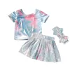 Bébé Sirène Vêtements Ensembles Enfants Filles Coloré T-shirt Jupes Bowknot Bandeau Costumes D'été À Manches Courtes Top Mini Robe Bandeau Ensemble BYP684