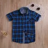 Baby pojke kläder barn sommar solid pläd t-tröjor kort ärm lös toppar bomull grid casual tröjor toddler boutique gentleman kostym ezyq336