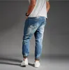 Mode hip hop harem jeans mens jogger byxor jeans bomull stretch lös denim byxor designer svart blå för män jeans plus storlek