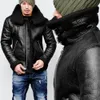 Erkekler Kış Deri Ceketler Highneck Sıcak Kürk Astar Kazeli Deri Fermuar Out Giyim Kaplama Kalın Sıcak Ceket Vese Cuir Homme