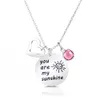 You are my sunshine Pendant Necklace for Women Fashion Stainless Steel Round Birthstone Charm Jewelry Love Gifts