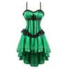 Women Burlesque Corset Skirt Set Club Party Dancing Whitfit Green Overbust Corset مع تنورة Hi-Lo المزدوجة بالإضافة إلى حجم S-6XL Corset D292A