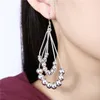 Plated sterling silver Three-line beaded earrings DJSE189 size 8.4CM*4.4CM;women's 925 silver plate Dangle & Chandelier jewelry earring