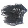 Brasilianska obearbetade Virgin Afro Kinky Curly Weave African American Clip In Human Hair Extensions Naturfärg Full Head 8st / Set 120g