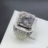 YHAMNI New Original Men Jewelry Pure 925 Silver Wedding Rings For Men Luxury Full CZ Diamond 8mm Main Stone Luxury Ring YR225
