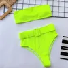 Hög midja bikinis 2019 kvinnor baddräkt kvinnlig bandeau badkläder sexig neon thong bikini set beachwear bathing kostym kvinnor3918939