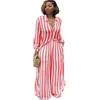 Women Casual Two Pieces Sets Long Sleeve Striped Blouse and Elastic Waist Wide Leg Pants Tracksuit Femme 2 Pieces Outfits