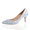 High Heels Handmade AB Crystal Banquet Prom Pumps Wedding Bridal Shoes 2 Inches Middle Heel Mother of the Bride Shoes