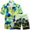 Men's Tracksuits Mens Hawaiian Shirts Set 2021 Fashion Summer Floral Men +Print Beach Shorts Short Sleeve Tracksuit Men's Sets Ropa Hom