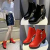 Elegantes mujeres botas de tobillo cuero punta redonda plataforma impermeable cabeza redonda tacones altos tacones cremallera botines delgado zapato del tacón cuadrado