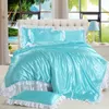 6 Colors Princess Bedding Wholesale Price Satin Silk Pink Gold White Bedsheet Duvet sets 50%discount