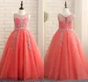 Coral Girls Pageant Dresses Crystals Beadings Sparkly Tulle A Line Floor Length Birthday Party Dress Flower Girl Custom Made