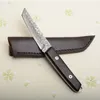 Special offfer Survival Straight Kniv VG10 Damascus Steel Tanto Blade Full Tang Wenge Trähandtag med lädermantel