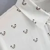 CS630 Kurzes Design, süßes Panda-Print, weiße Bluse, Damen-Langarm-Baumwollhemden, Tops