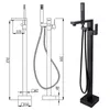 Black Floor Mounted Bathtub Faucet Bathroom Brass Bath Mixer Water Tapware Square Design Double Handle Shower