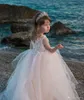 Flickor Bridesmaid Tulle Lace Dress Pageant Födelsedag Julfest Klänning Lace Flower Girl Dresses Communion Gowns 2-14 år