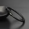 2019 تصميم جديد المجوهرات الإسورة كلاسيكي أسود جلد طبيعي أساور أعلى جودة بسيطة الفولاذ المقاوم للصدأ زر مجوهرات للرجال