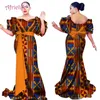 African Dresses for Women Lady Floor Length Slim Dresses Off the Shoulder Short Sleeve Bazin Riche African Print Dresses WY2664