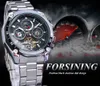 Forsining Brand Black ذكر الساعات الميكانيكية التلقائية متعددة الوظائف Tourbillon Moon مرحلة تاريخ سباق الرياضة الفولاذ الفرقة Relogio233h