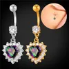 Crystal Heart Shape Women Body Smycken Gul Guld / Silver Färg Navel Piercing Smycken Partihandel Belly Button Ring