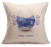 Easter Linen Pillowcase Square Happy Easter Retro Egg Bunny Rabbit Design Pillow Case Sofa Car Cushion Covers Festival Home Decoration