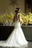 Amazing 2019 African Style Lace Wedding Dresses Sheer Neck Back Covered Buttons Bridal Gowns Plus Size Sweep Train Newest Wedding Dresses