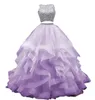 Two Piece Sweet 16 Dresses Crystal Beaded Ball Gown Quinceanera Prom Dresses Long Tiered Ruffle Tulle Princess Pageant Dress Masquerade Gown