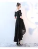 2019 New Gothic Black High Low Wedding Dresss with Half Sleeves v 넥 inforfmal 여성 비 전통적인 신부 가운 전통 결혼식 2360