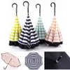 Creative Double Layer Pongee Stripe Reverse Umbrella Straight Long Handle Umbrella C-type Sun Protection Portable Umbrellas DH0882