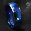 8mm Heren Tungsten Ring Blue Comed met afgeschuinde zilveren randen Trouwringen Gratis verzending Y19052201
