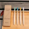 Eco friendly bamboo toothbrush flat handle with case travel set disposable for hotel and home 4 pcs