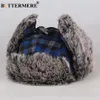 Buttermer Winter Hatts for Mens Bomber Hat päls Röd varma öronflap Cap Windproof Women Tjockare Plaid Russian Ushanka Hat Black Blue T2303910