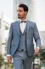 Yeni Varış Özelleştirmek Gri Düğün Smokin Damat Damat Smokin Trim Fit Örgün Erkekler Parti için Bestmen Groomsmen Suits Ceket Pantolon