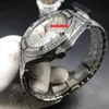 Populair herenhorloge met volledige diamanten, zilverkleurig roestvrij staal diamanten horloge, wit gaasoppervlak, automatisch mechanisch door-de-sporthorloge
