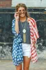 Mode-Women Clothing Casual United States National Flag Printed Cardigan Toppar Sommar Kvinnor Utan Knappar Gratis Storlek