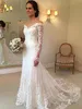 Элегантные длинные рукава кружево оболочка Свадебные платья 2020 с плеча Тюль аппликация Свадебные платья Свадебные платья BA4066