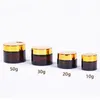 5g 10g 15g 20g 30g 50g Amber Brown Glass Cream Jar barattoli per trucco cosmetico Refilable Bottle Conteiner con argento dorato Black3892287