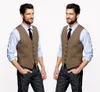 Wedding Vintage Brown Tweed Vests Custom Made Groom Vest Mens Slim Fit Tailor Made Wedding Vests For Men(Vest + tie)