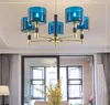 Nordic Luxury Blue Glass/Fabric Lampshades Pendant Lamps Modern Hanging Chandelier Foyer Lustre E14 Luminarias Deco Lamparas MYY