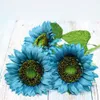 With Leaves Colorful Multipurpose Artificial Flowers Lightweight DIY Living Room 3 Head Silk Cloth Fake Sunflower Decorative291v