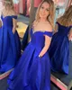 2020 Royal Blue Prom Promess Prety Pressing 202K A-Line Off-Flog Dang Formate Formate Chasts Hand-up Back Pliated Pliated талия