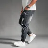 أزياء الهيب هوب حريم جينز رجل عداء ببطء السراويل الجينز القطن تمتد فضفاض سراويل الجينز مصمم أسود أزرق للرجال جينز زائد الحجم